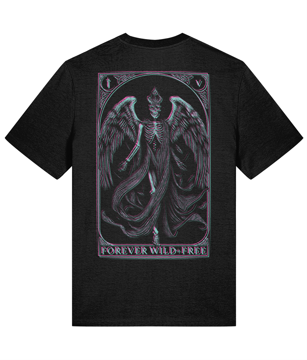 Fallen Angel Black T-Shirt with Blue and Pink 3D Effect Artwork