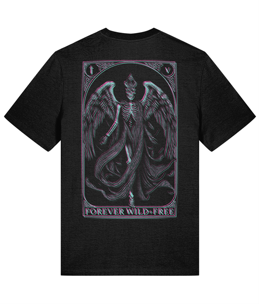 Fallen Angel Black T-Shirt with Blue and Pink 3D Effect Artwork