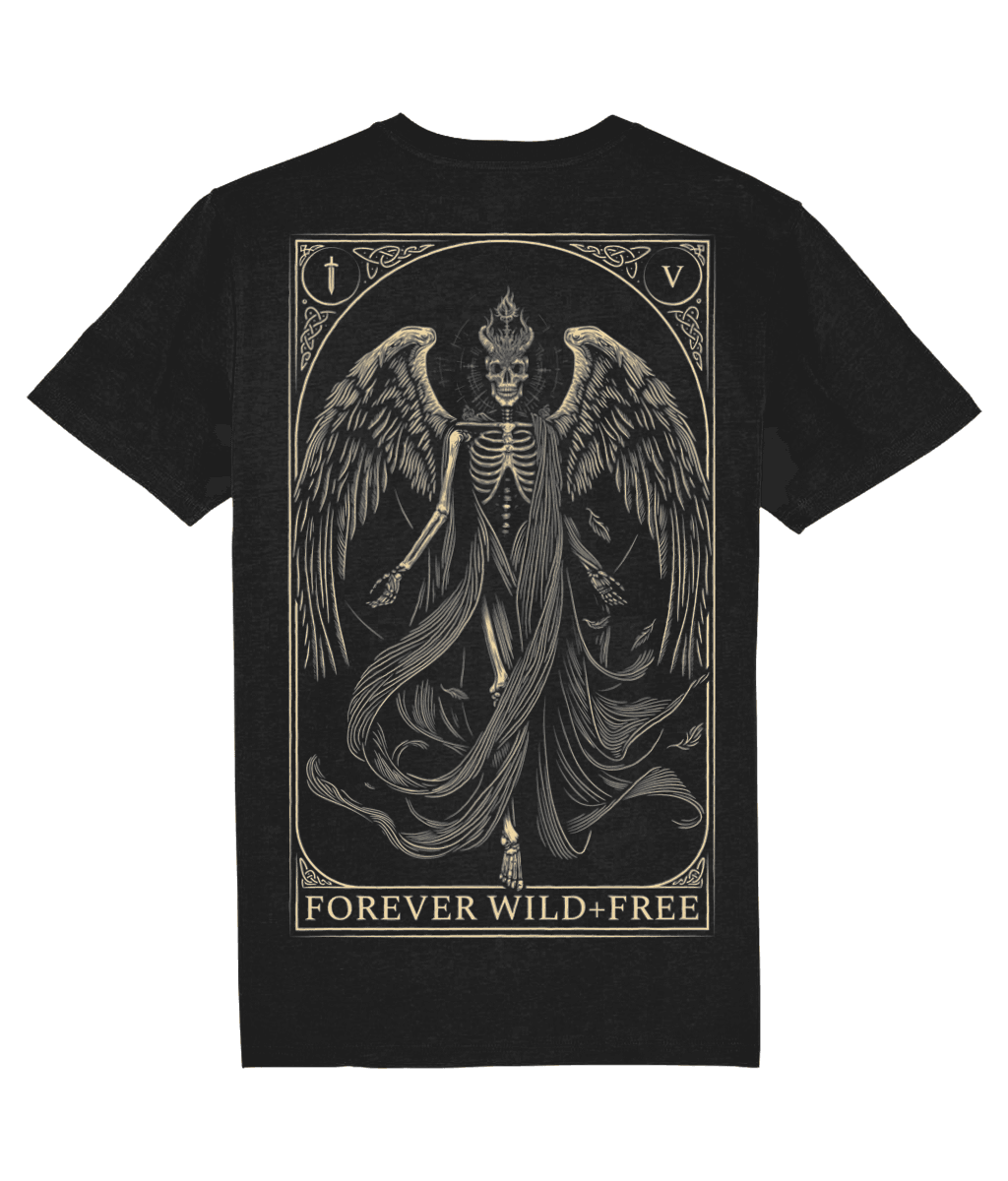 The Fallen Tarot Style Back Print Black T-Shirt - Wild and Free Occult Art and Clothing