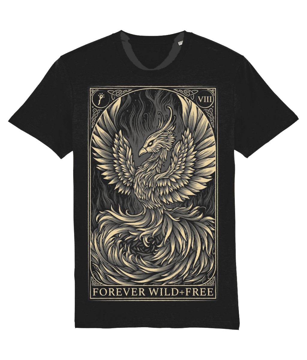 Phoenix Rebirth Front Print Black T-Shirt - Wild and Free Occult Art and Clothing