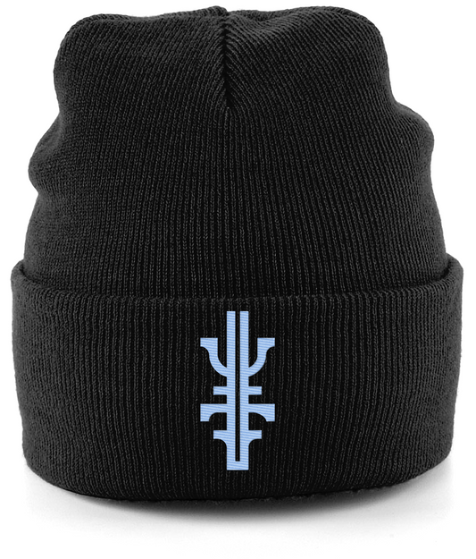 Black Cuffed Beanie with Blue Embroidered Logo