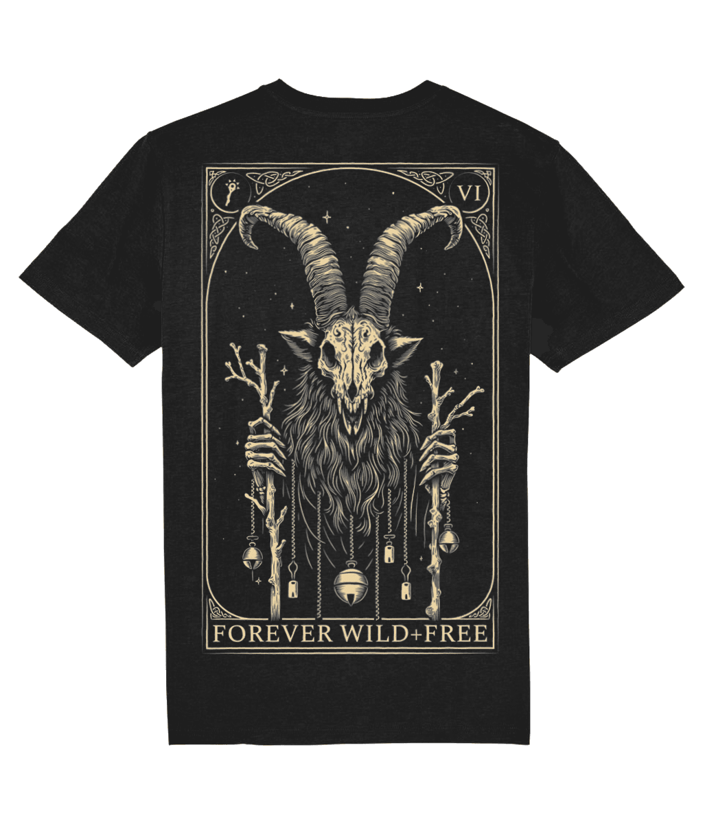 The Krampus Tarot Style Back Print Unisex Black T-Shirt - Wild and Free Occult Art and Clothing