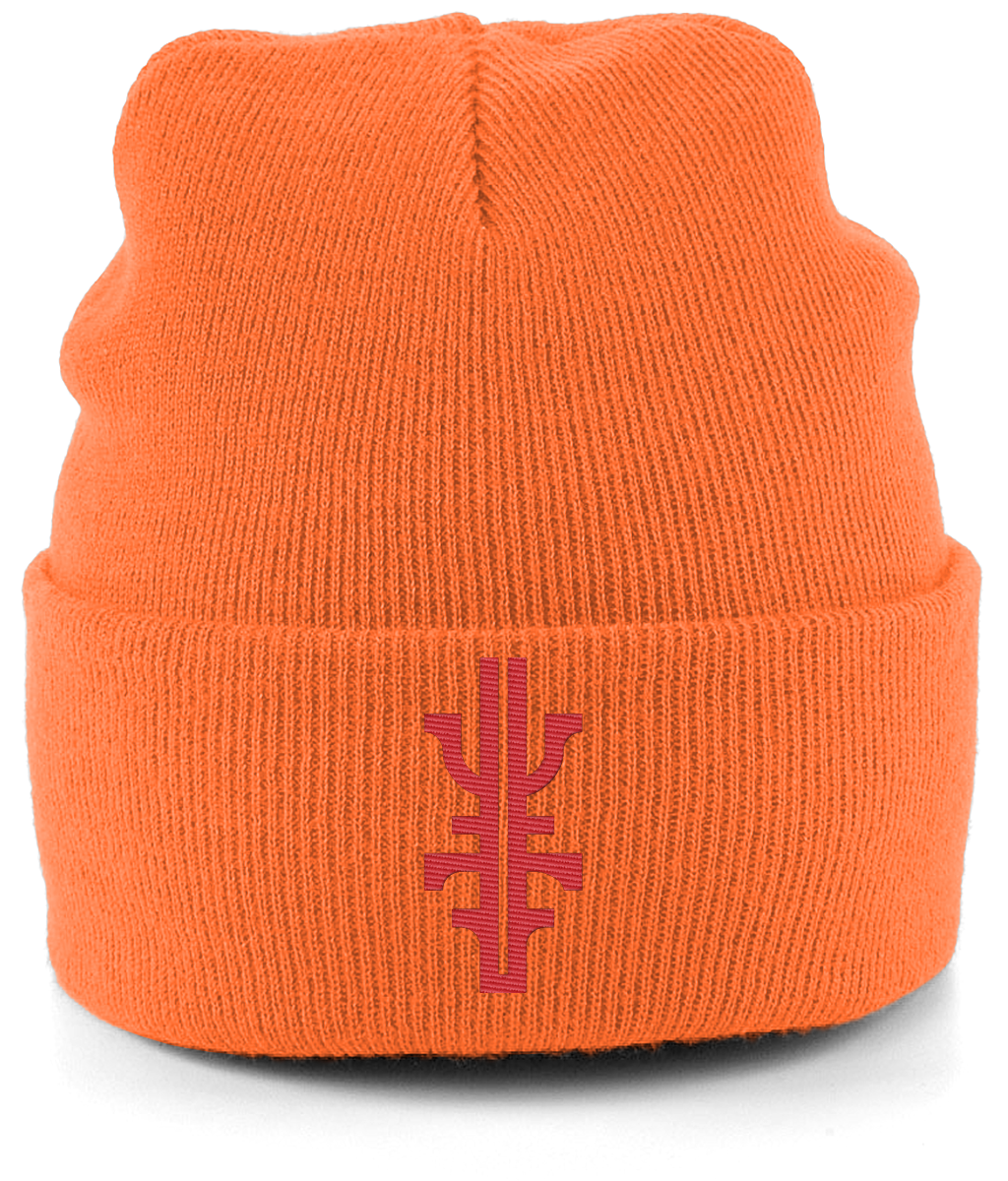 Orange Cuffed Beanie with Red Logo