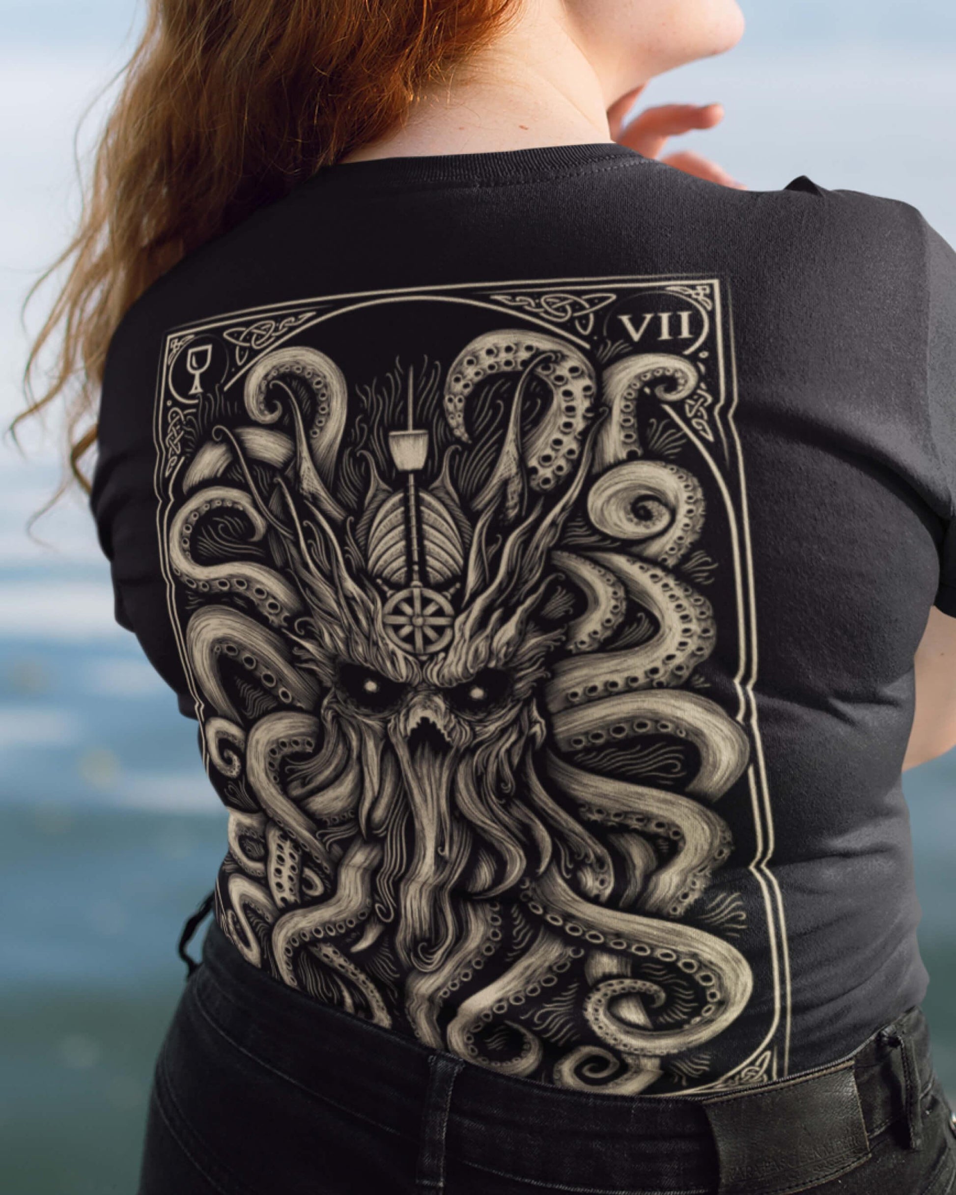 The Decorated Kraken Back Print Black T Shirt - Wild and Free Occult Art and Clothing