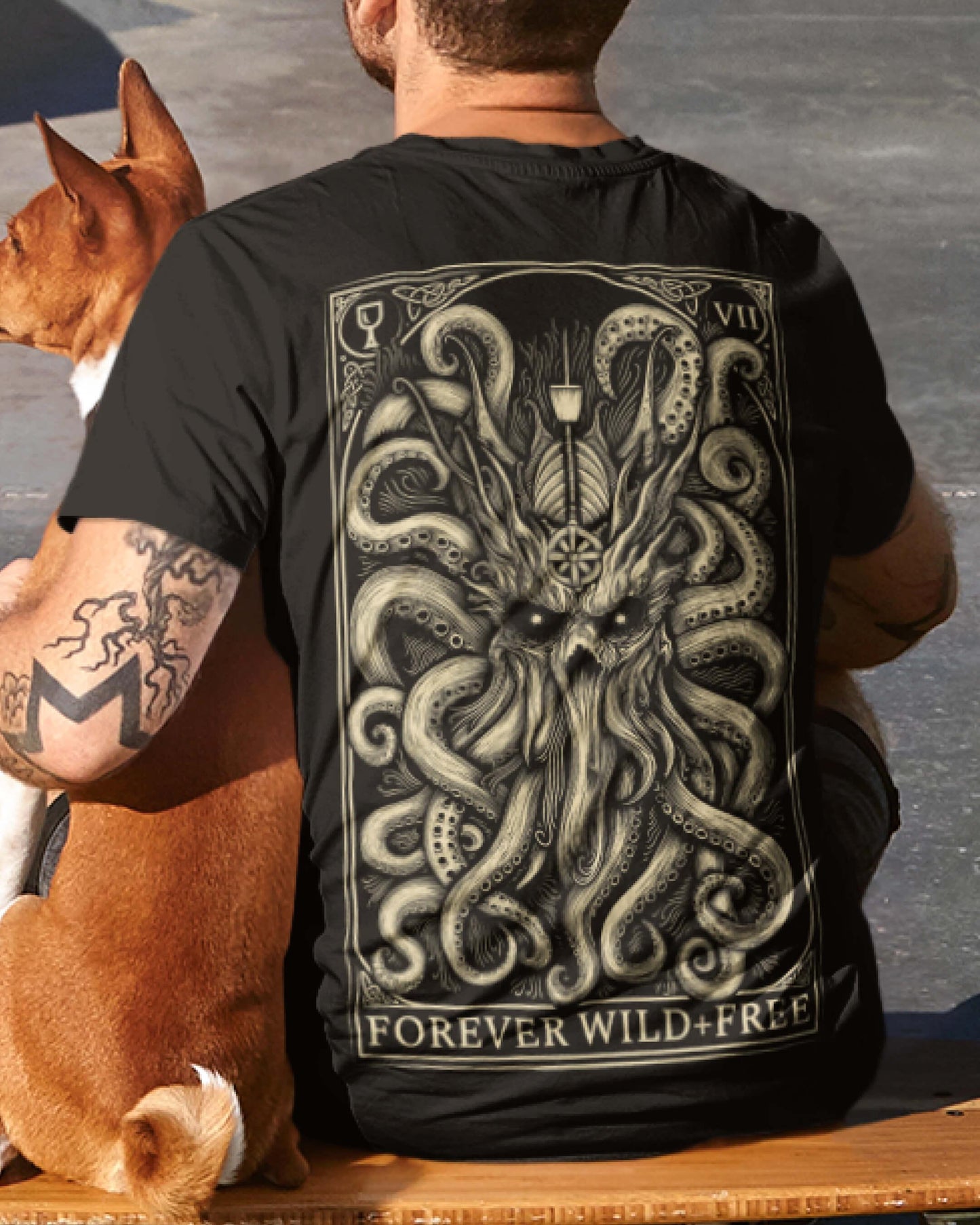 The Decorated Kraken Back Print Black T Shirt - Wild and Free Occult Art and Clothing