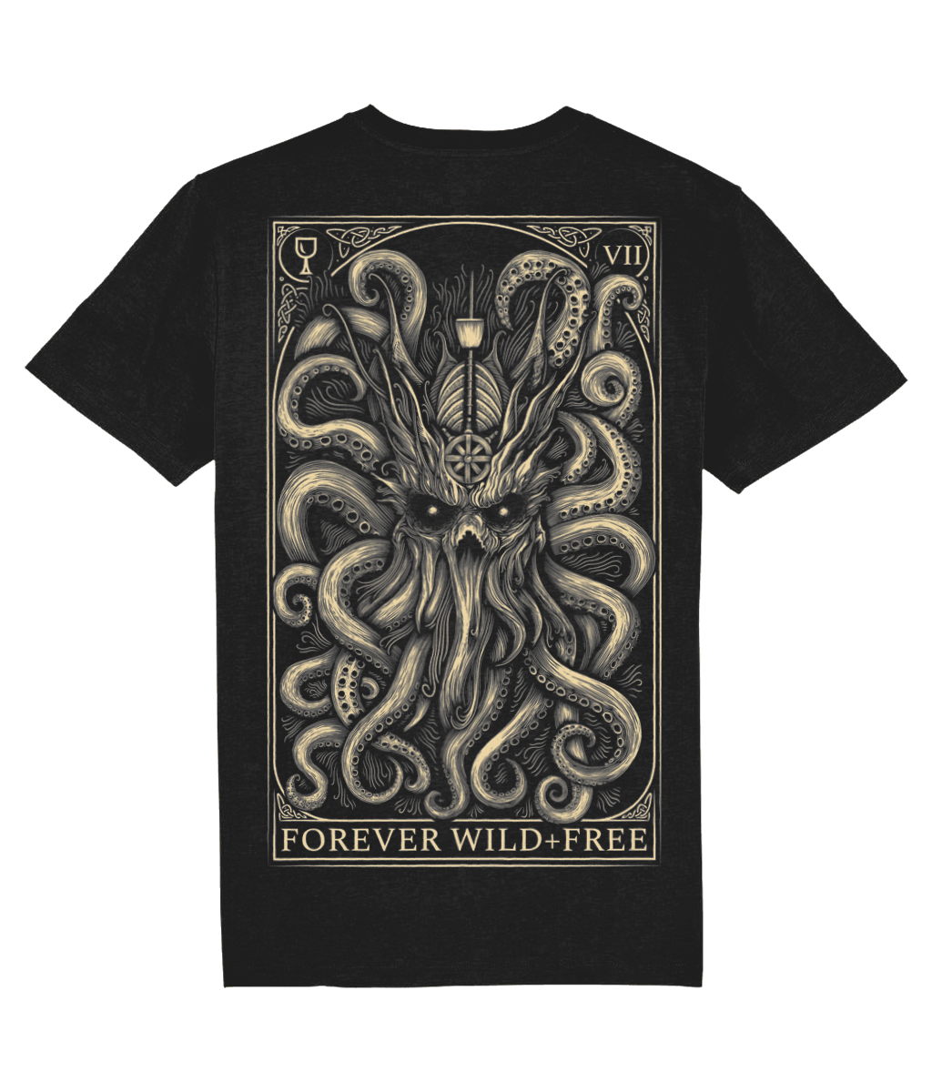 The Decorated Kraken Back Print Black T Shirt - Wild and Free Occult Art and Clothing