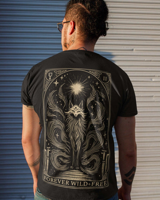 Celestial Nine Tails Tarot Style Back Print T - Shirt - Wild and Free Occult Art and Clothing