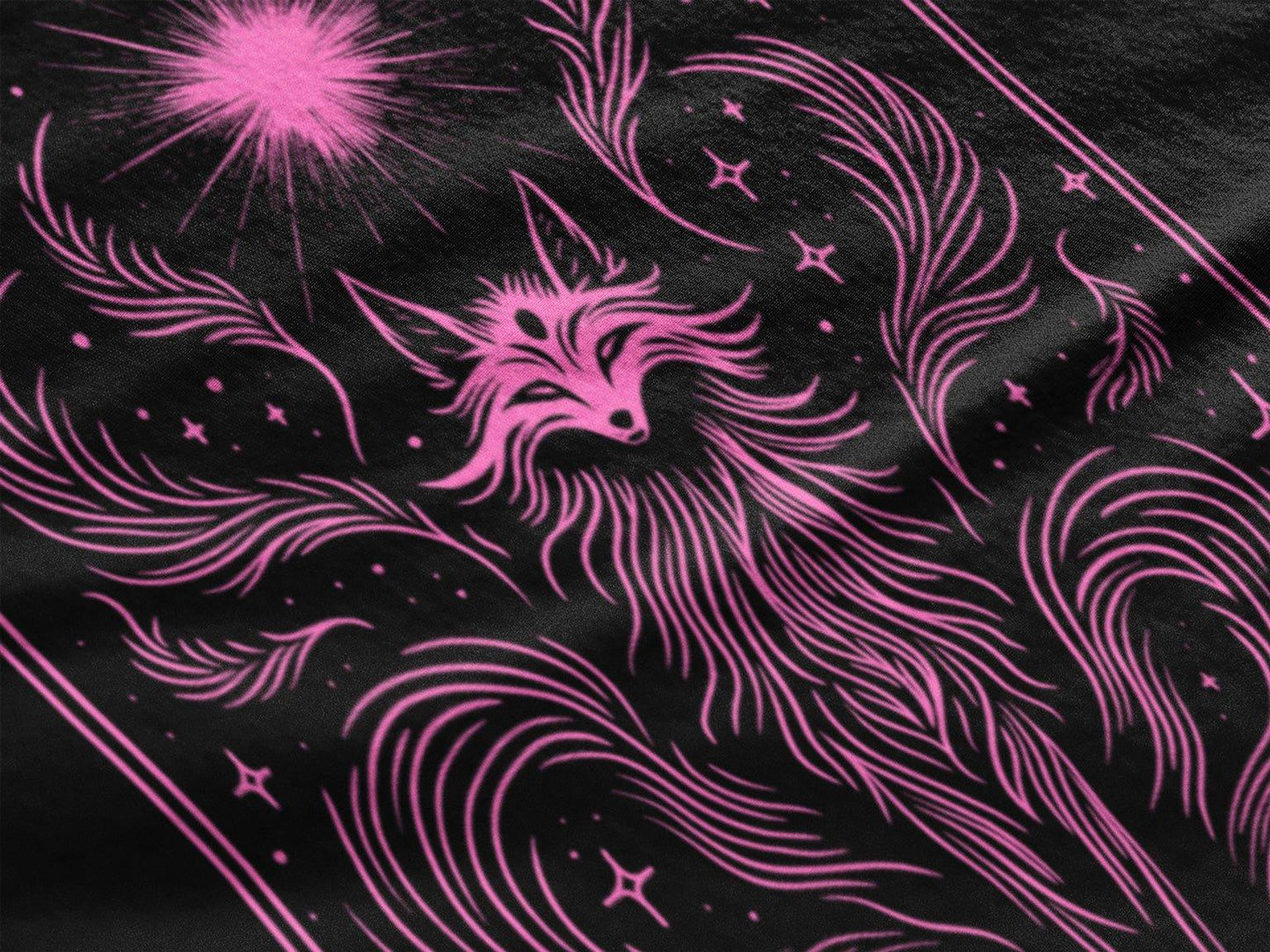 Celestial Nine Tails Tarot Style Unisex Pink on Black T - Shirt - Wild and Free Occult Art and Clothing