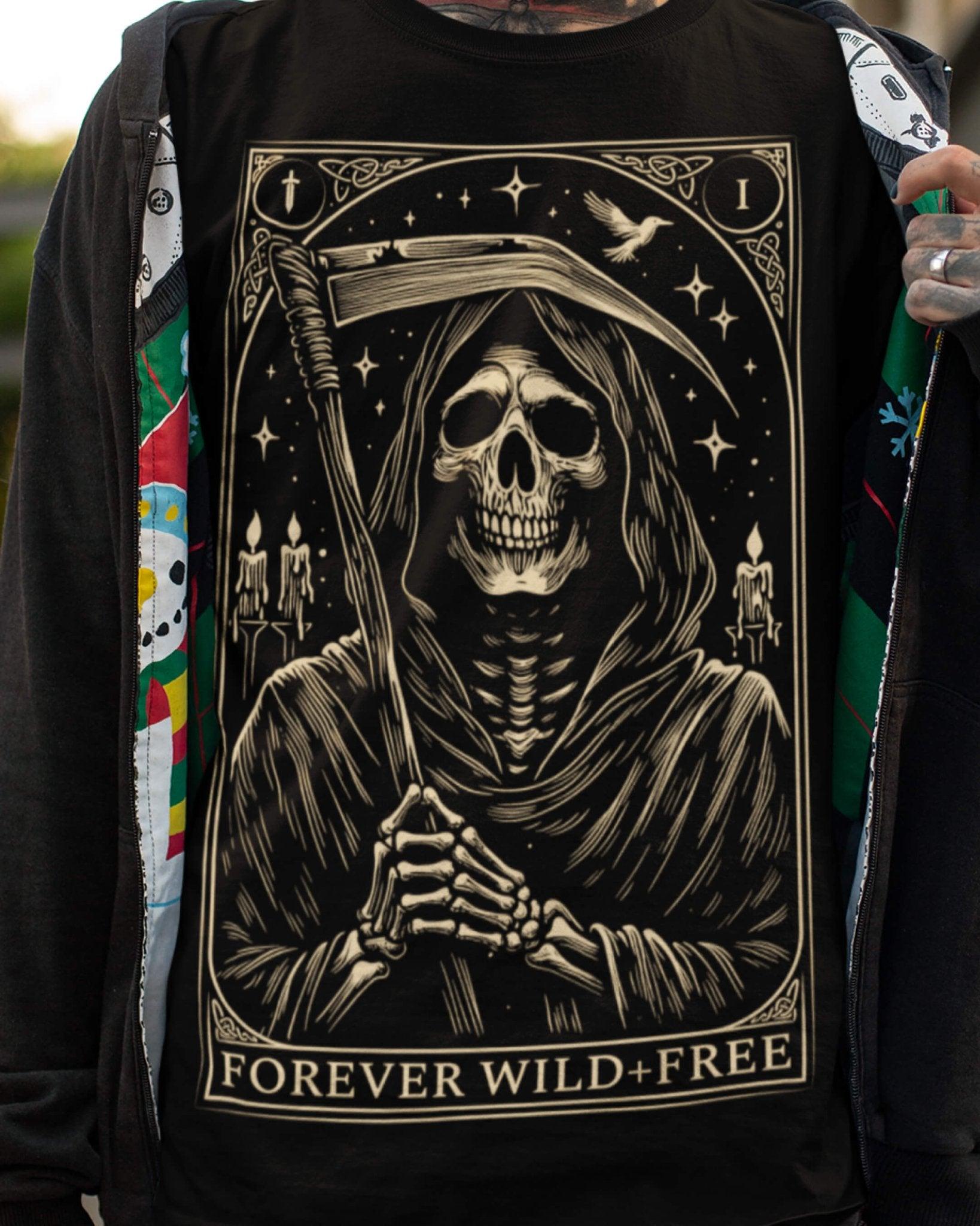 Embrace the Reaper Tarot Style Unisex Black T - Shirt - Wild and Free Occult Art and Clothing