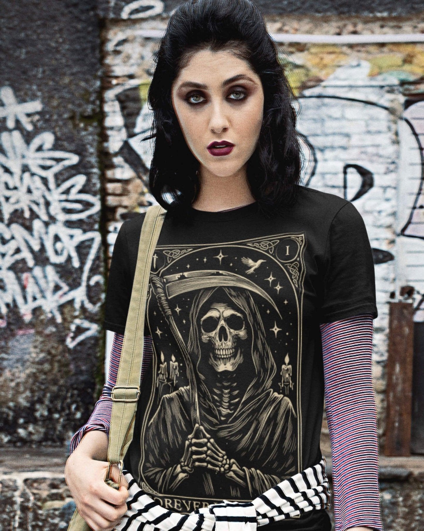 Embrace the Reaper Tarot Style Unisex Black T - Shirt - Wild and Free Occult Art and Clothing