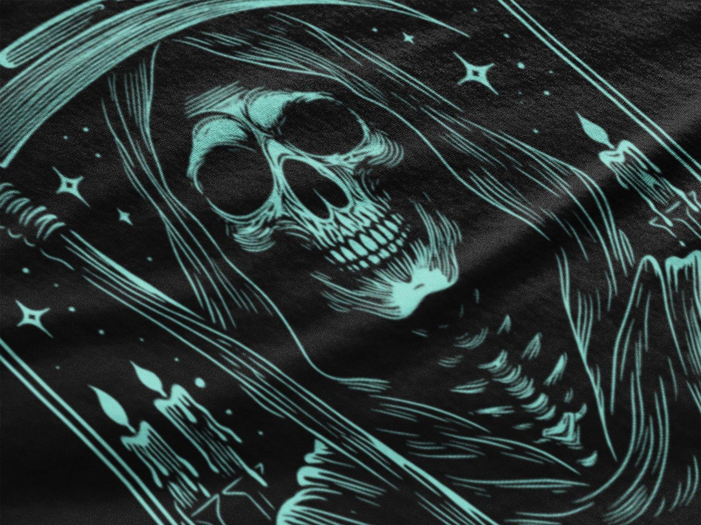 Embrace the Reaper Tarot Style Unisex Blue on Black T - Shirt - Wild and Free Occult Art and Clothing