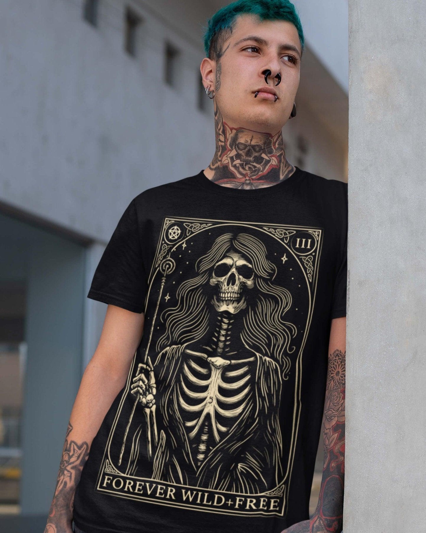 Enchantment of the Witch Tarot Style Unisex Black T - Shirt - Wild and Free Occult Art and Clothing