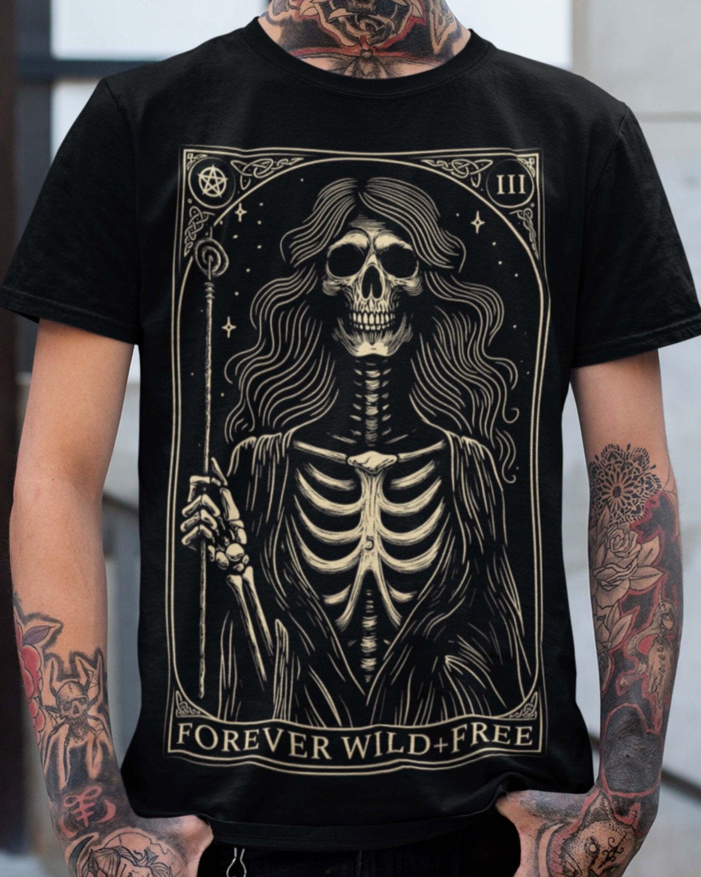 Enchantment of the Witch Tarot Style Unisex Black T - Shirt - Wild and Free Occult Art and Clothing