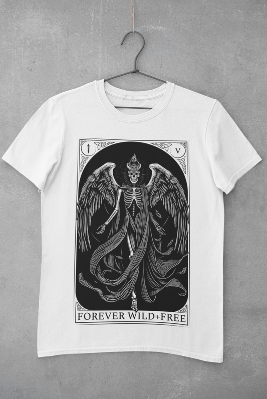 The Fallen Tarot Style Unisex Black on White T-Shirt - Wild and Free Occult Art and Clothing