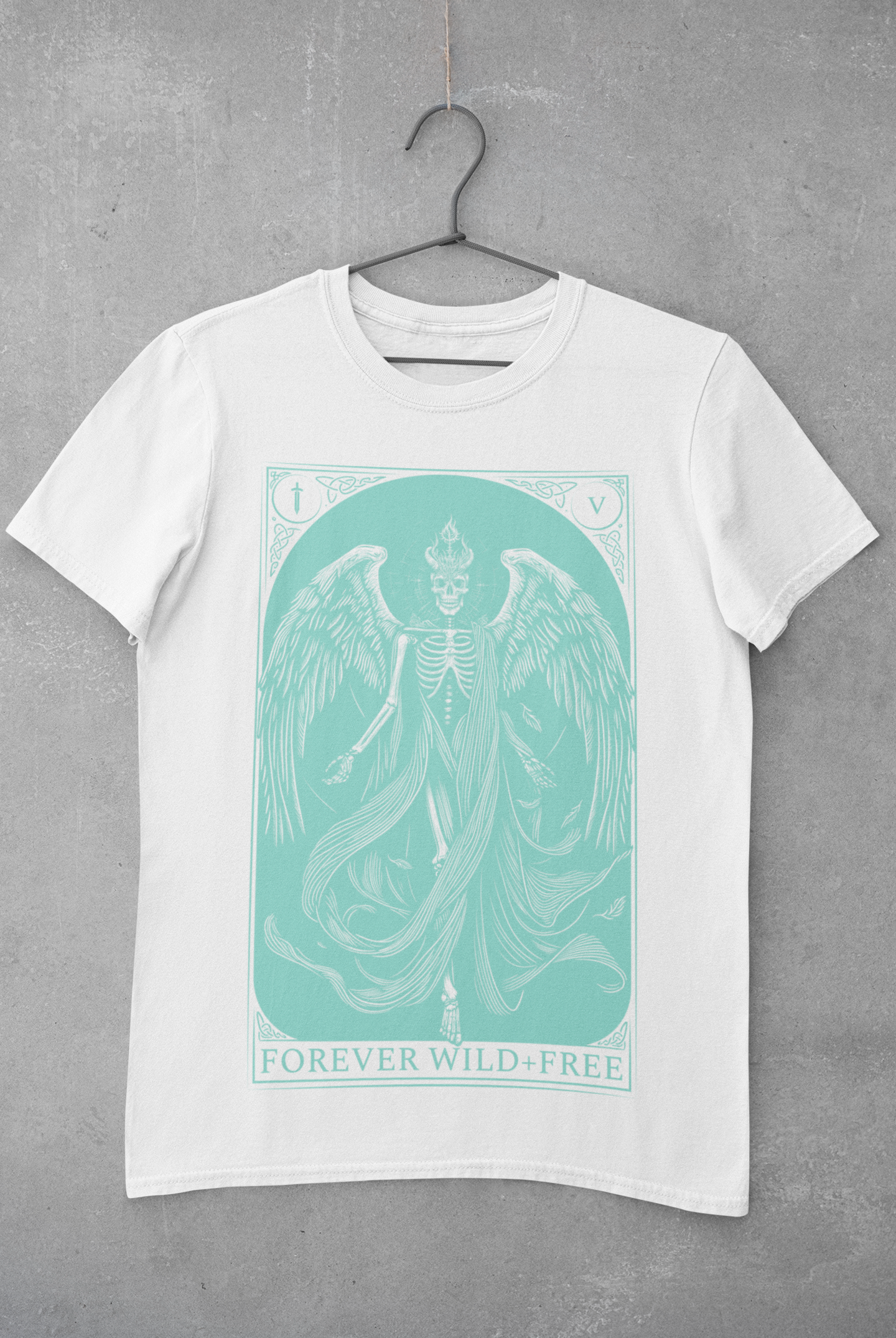 The Fallen Tarot Style Unisex Blue on White T-Shirt - Wild and Free Occult Art and Clothing