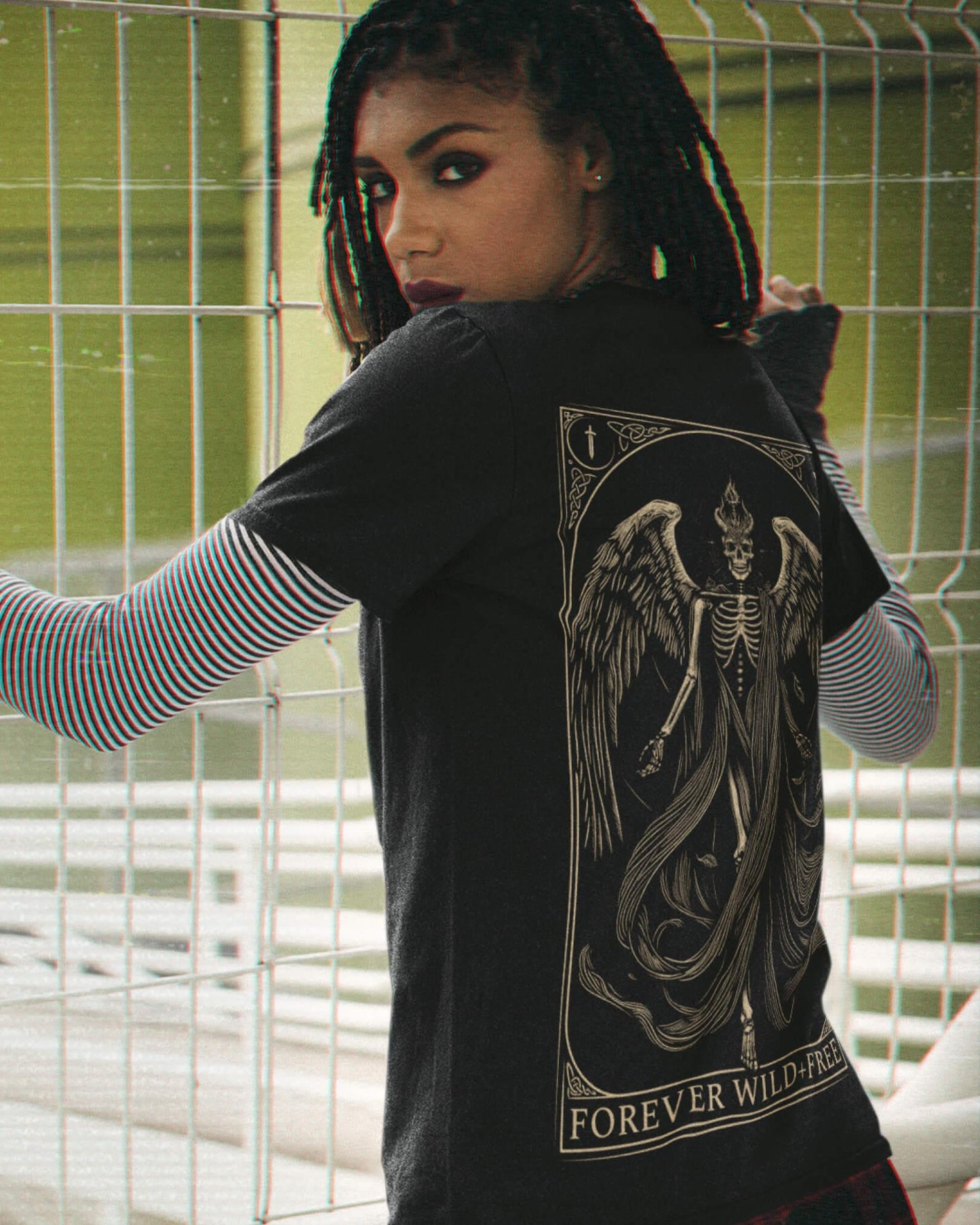 The Fallen Tarot Style Back Print Black T-Shirt - Wild and Free Occult Art and Clothing