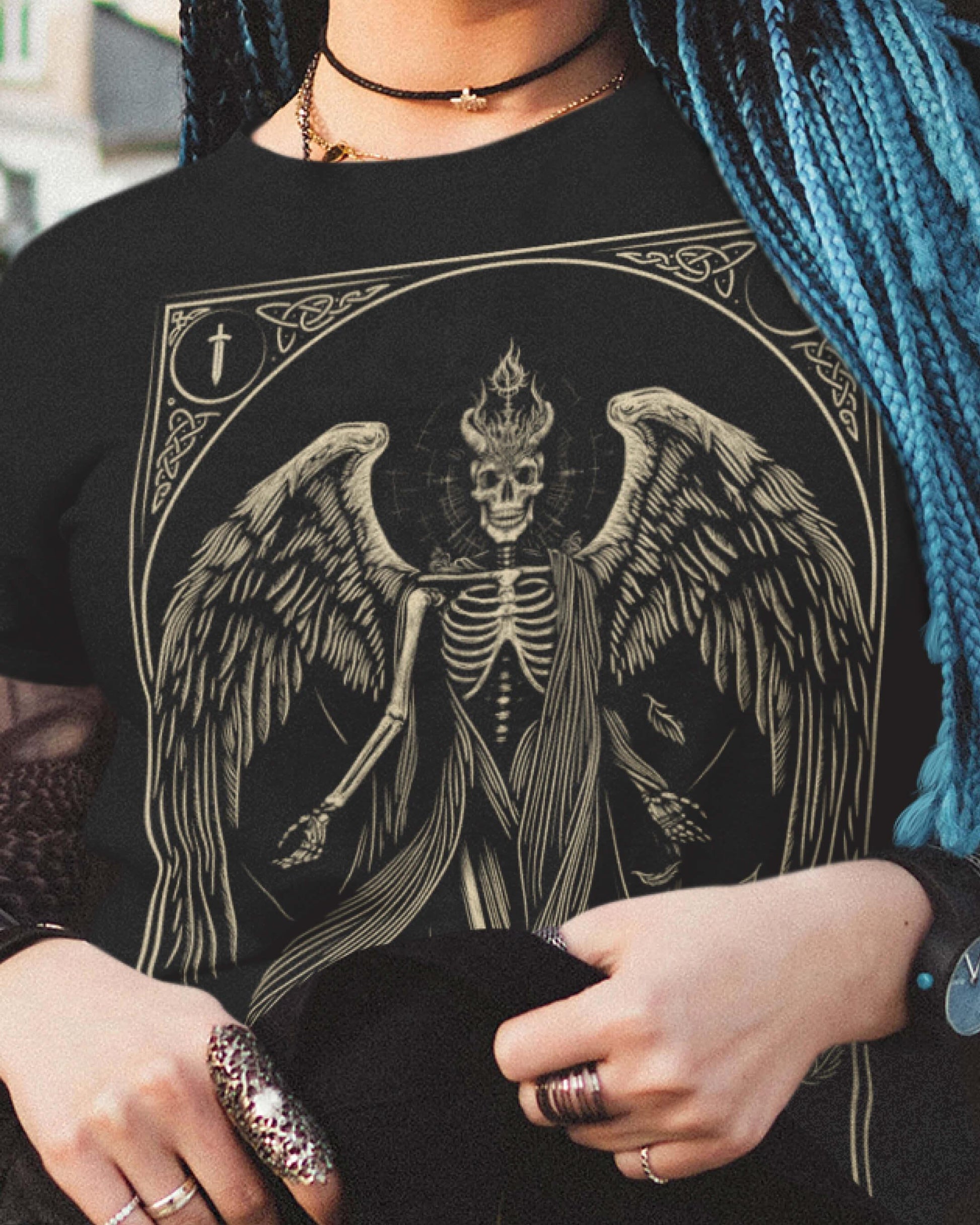 The Fallen Tarot Style Unisex Black T-Shirt - Wild and Free Occult Art and Clothing