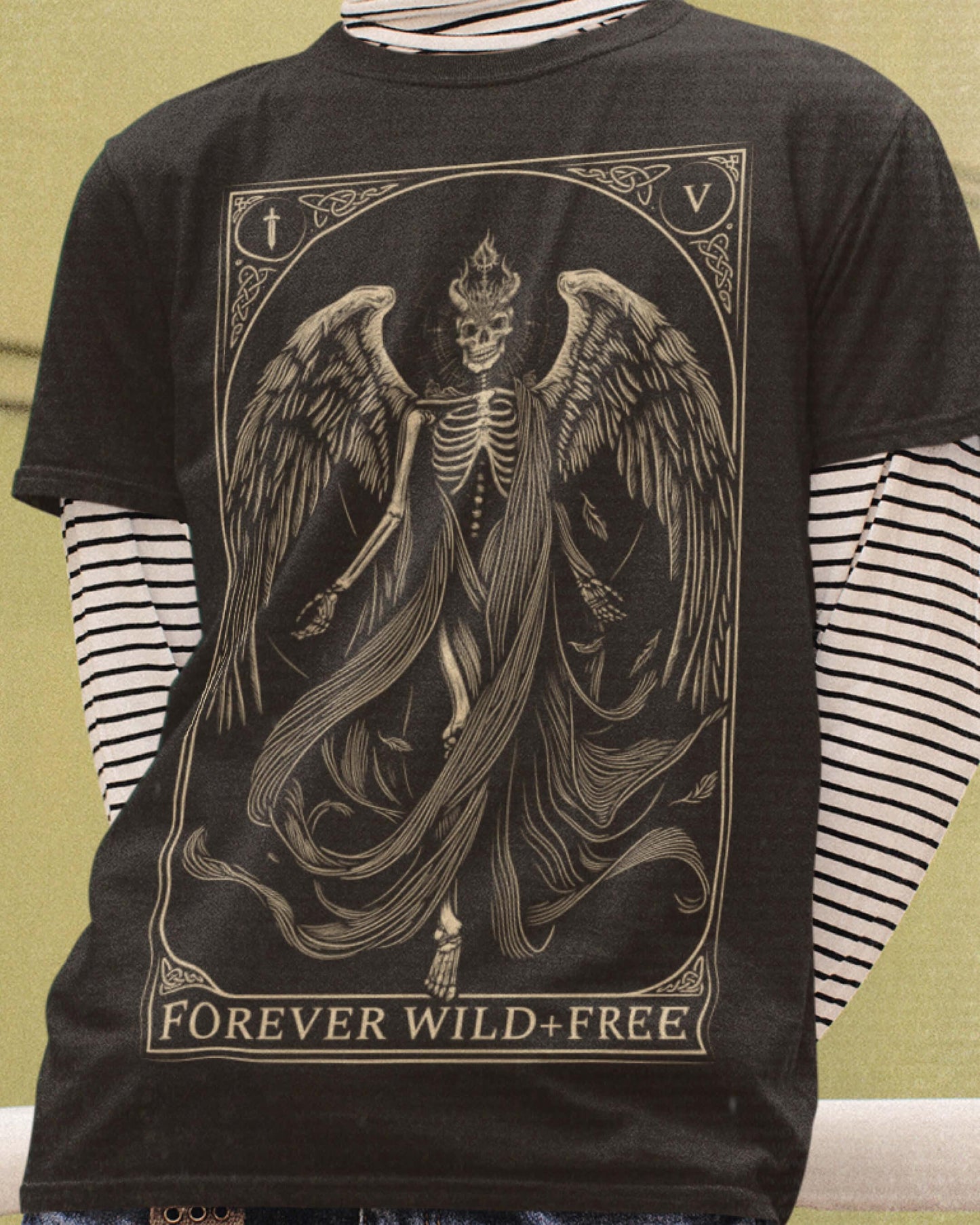 The Fallen Tarot Style Unisex Black T-Shirt - Wild and Free Occult Art and Clothing