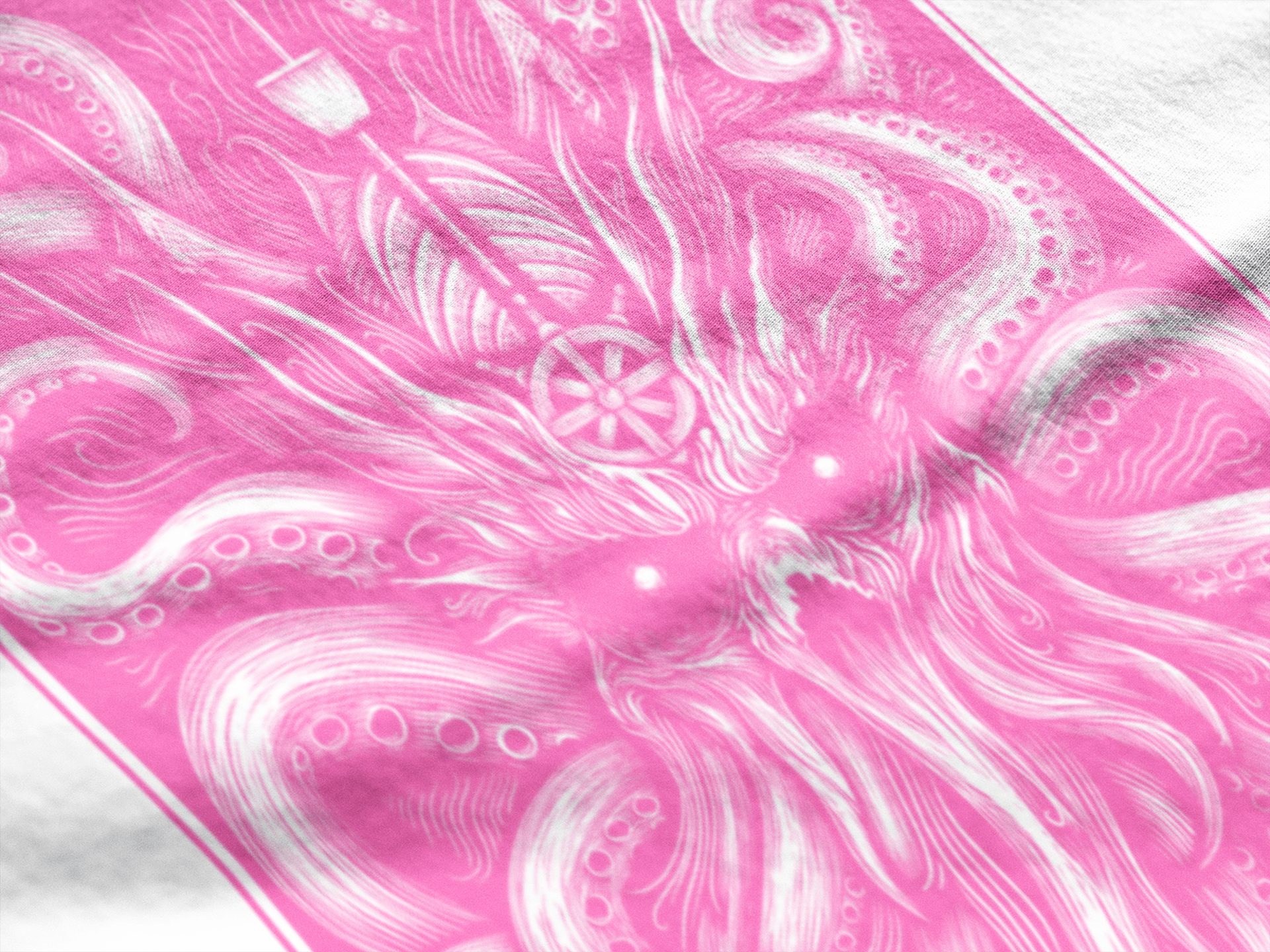 The Decorated Kraken pink on white T Shirt front print - Wild and Free Occult Art and Clothing