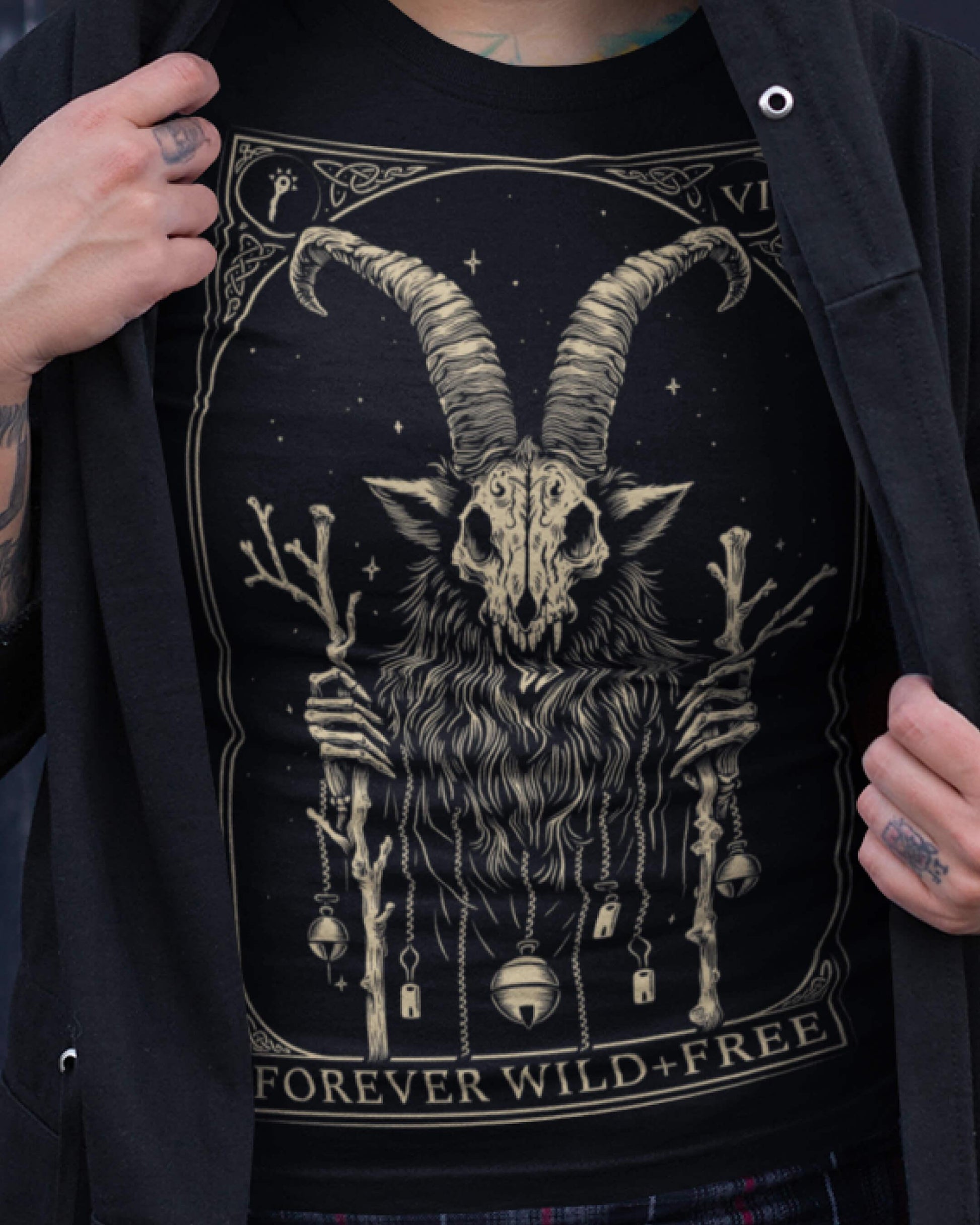 Krampus Tarot Style Unisex Black T-Shirt - Wild and Free Occult Art and Clothing