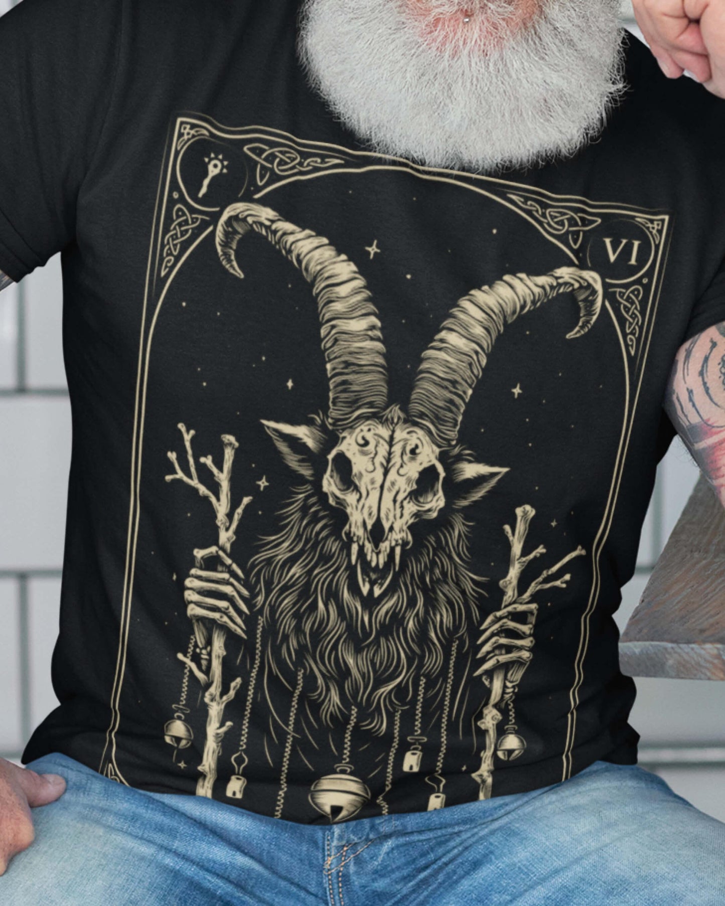 Krampus Tarot Style Unisex Black T-Shirt - Wild and Free Occult Art and Clothing