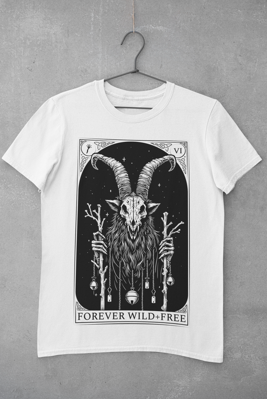 Krampus Tarot Style Unisex Black on White T-Shirt - Wild and Free Occult Art and Clothing