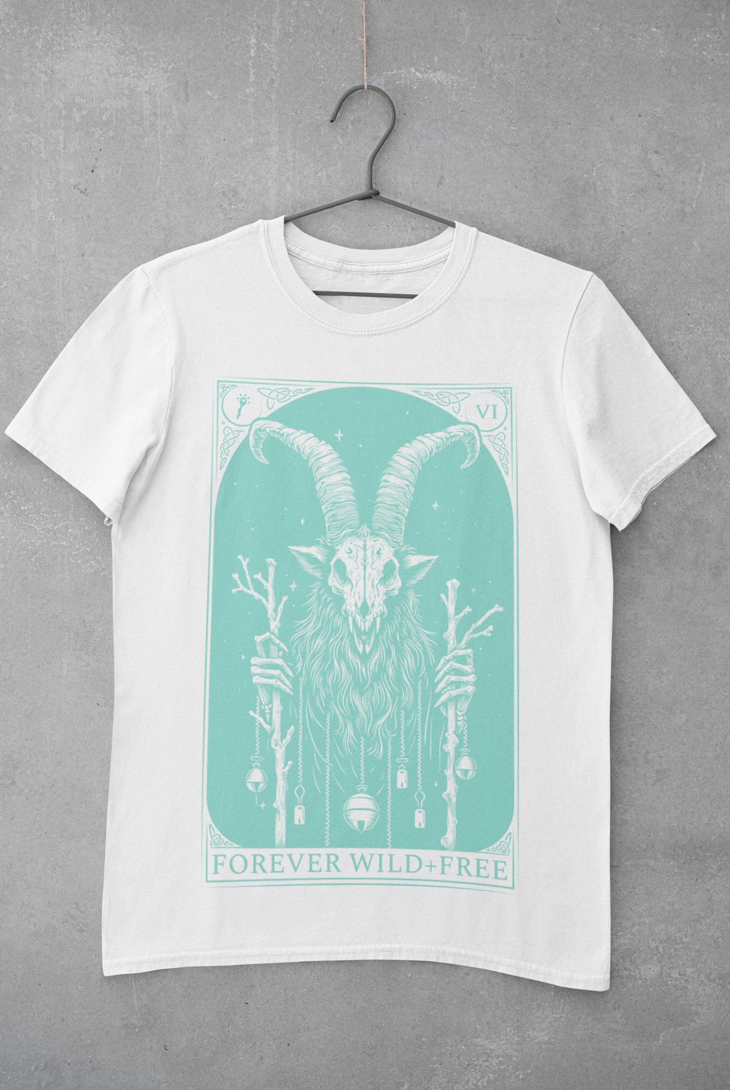 Krampus Tarot Style Unisex Blue on White T-Shirt - Wild and Free Occult Art and Clothing