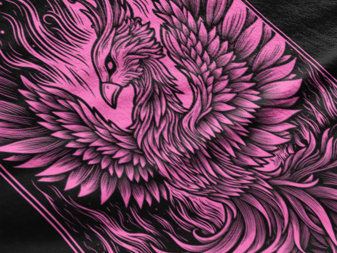 Phoenix Rebirth Front Print Pink on Black T-Shirt - Wild and Free Occult Art and Clothing