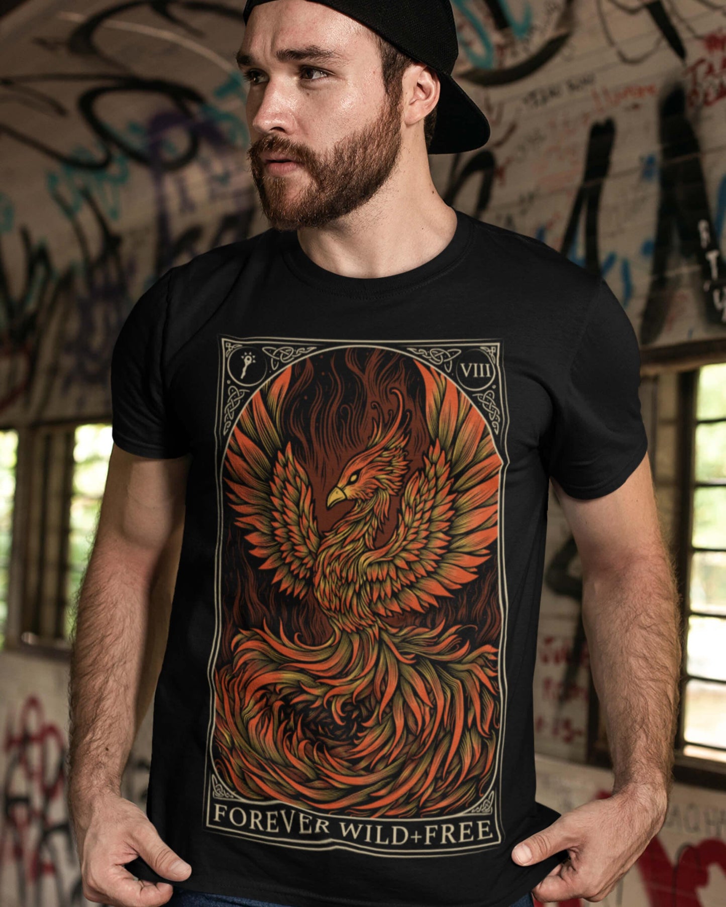 Phoenix Rebirth in Colour Front Print T-Shirt - Wild and Free Occult Art and Clothing