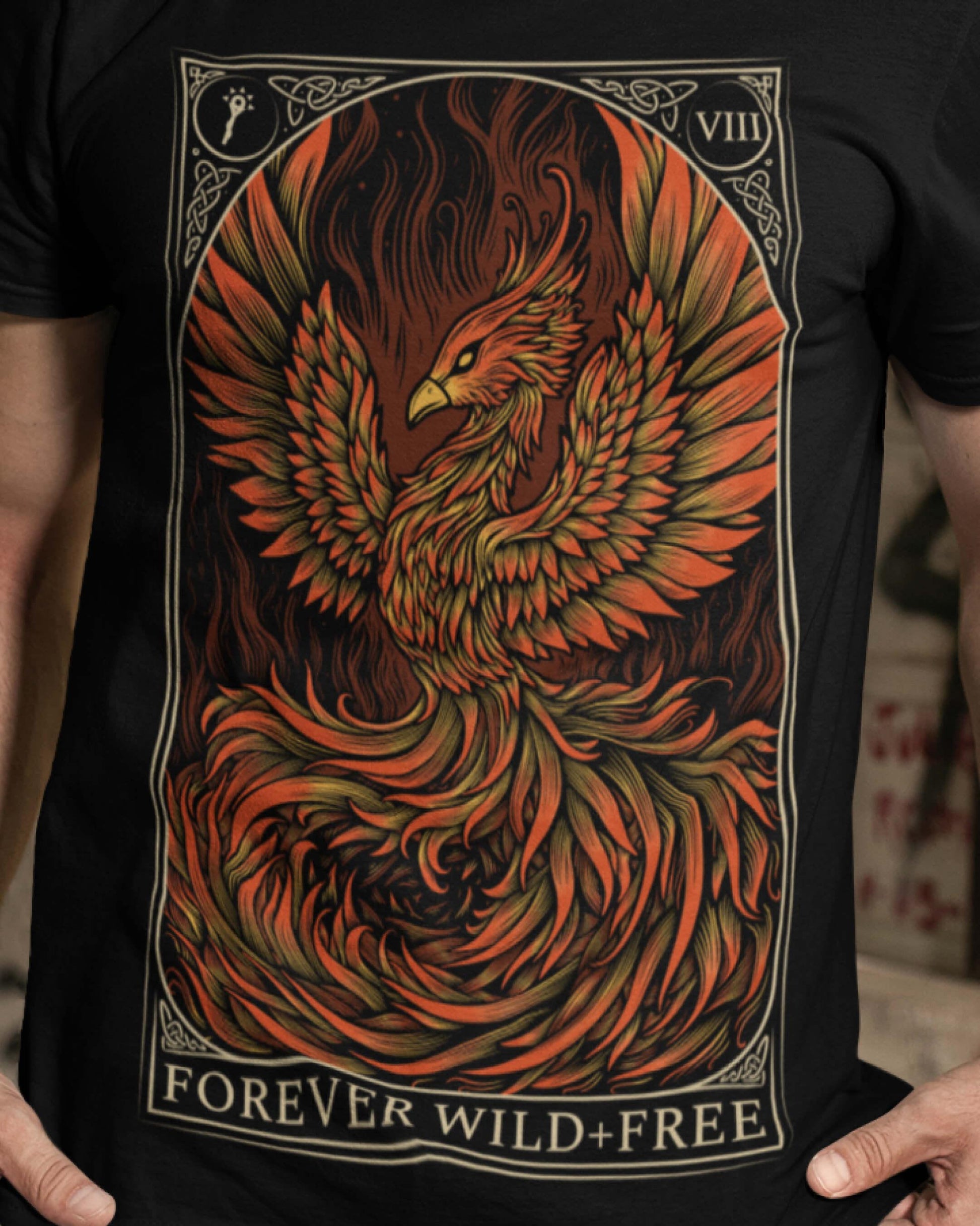 Phoenix Rebirth in Colour Front Print T-Shirt - Wild and Free Occult Art and Clothing