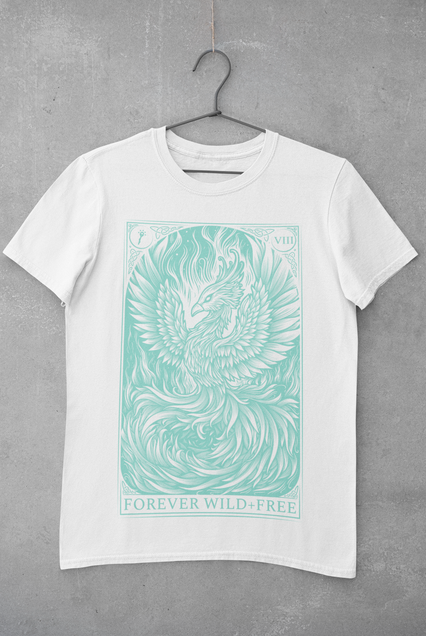 Phoenix Rebirth Front Print Blue on White T-Shirt - Wild and Free Occult Art and Clothing