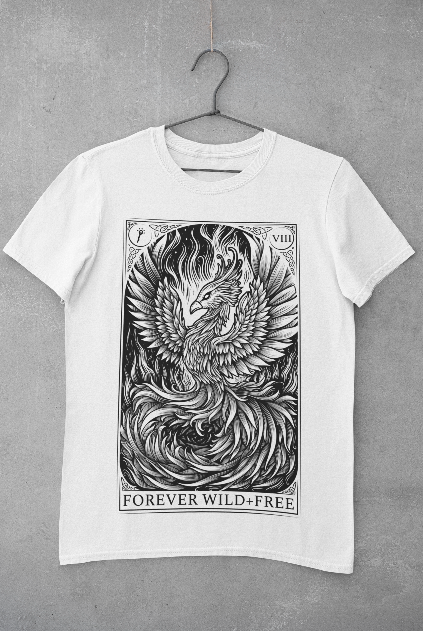 Phoenix Rebirth Front Print Black on White T-Shirt - Wild and Free Occult Art and Clothing