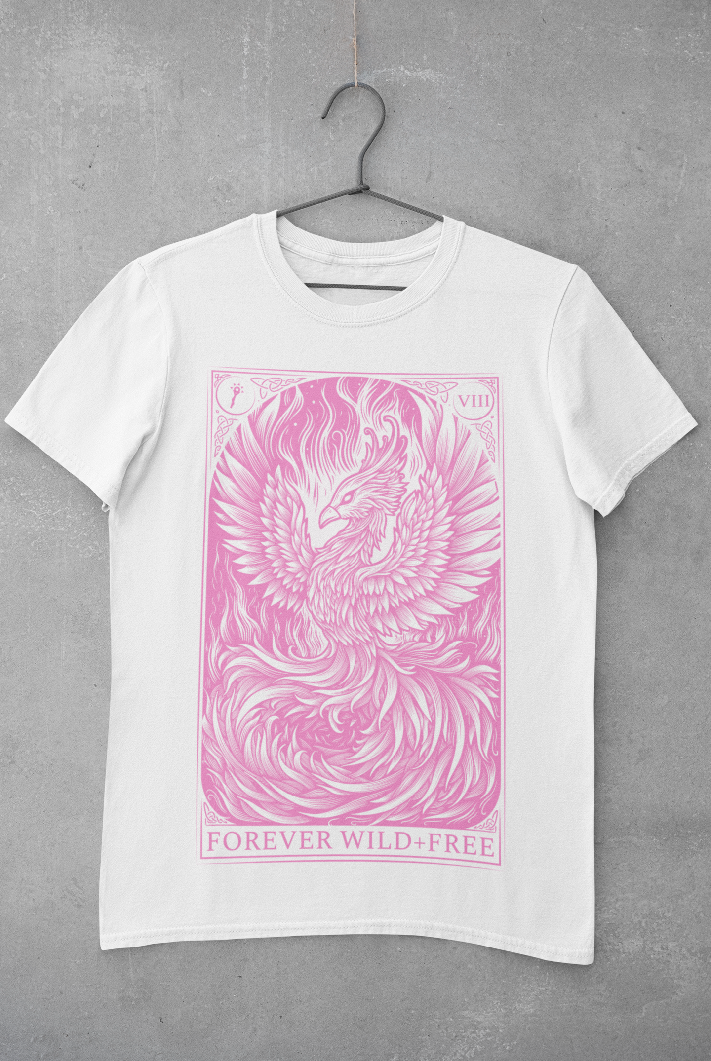 Phoenix Rebirth Front Print Pink on White T-Shirt - Wild and Free Occult Art and Clothing