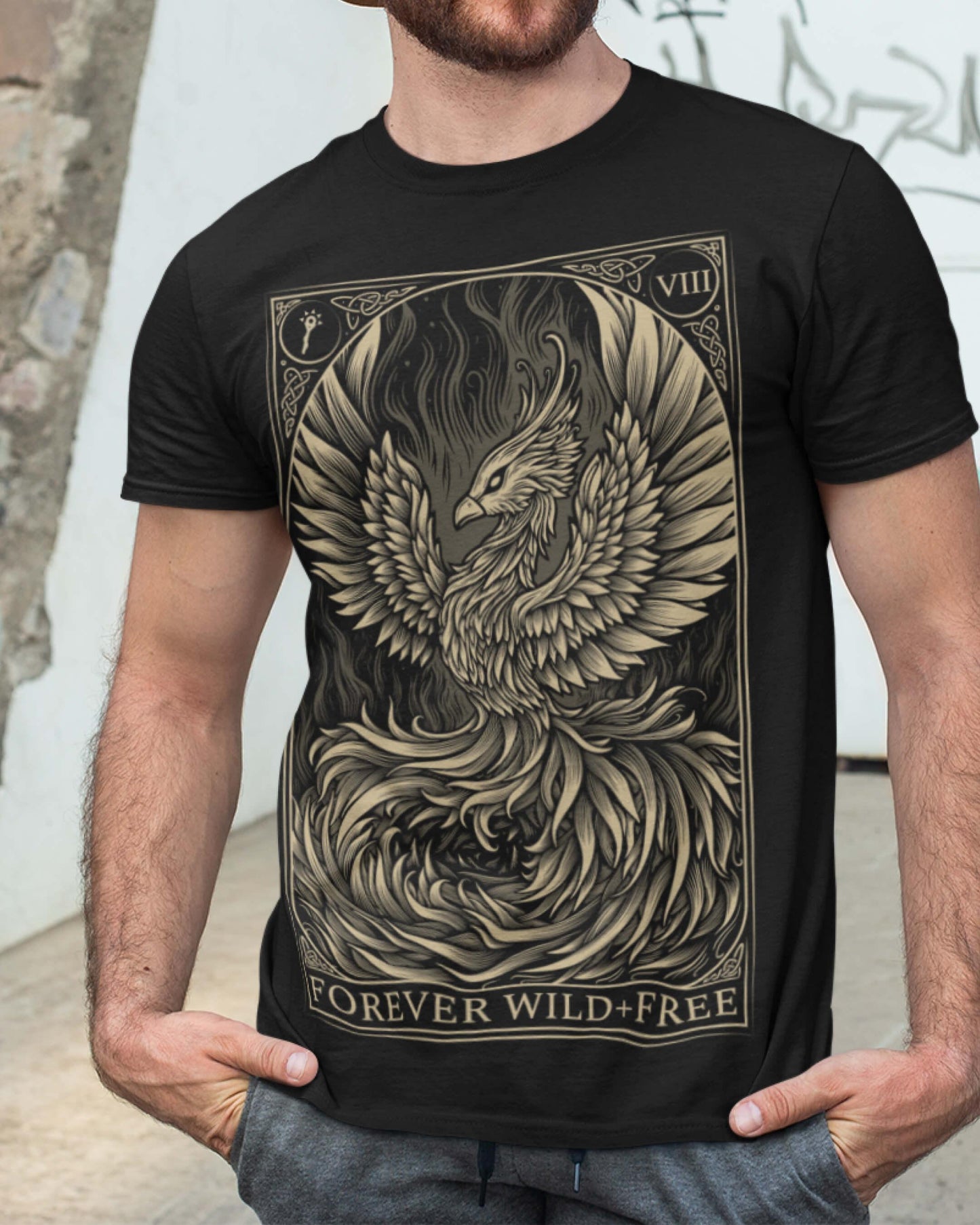 Phoenix Rebirth Front Print Black T-Shirt - Wild and Free Occult Art and Clothing