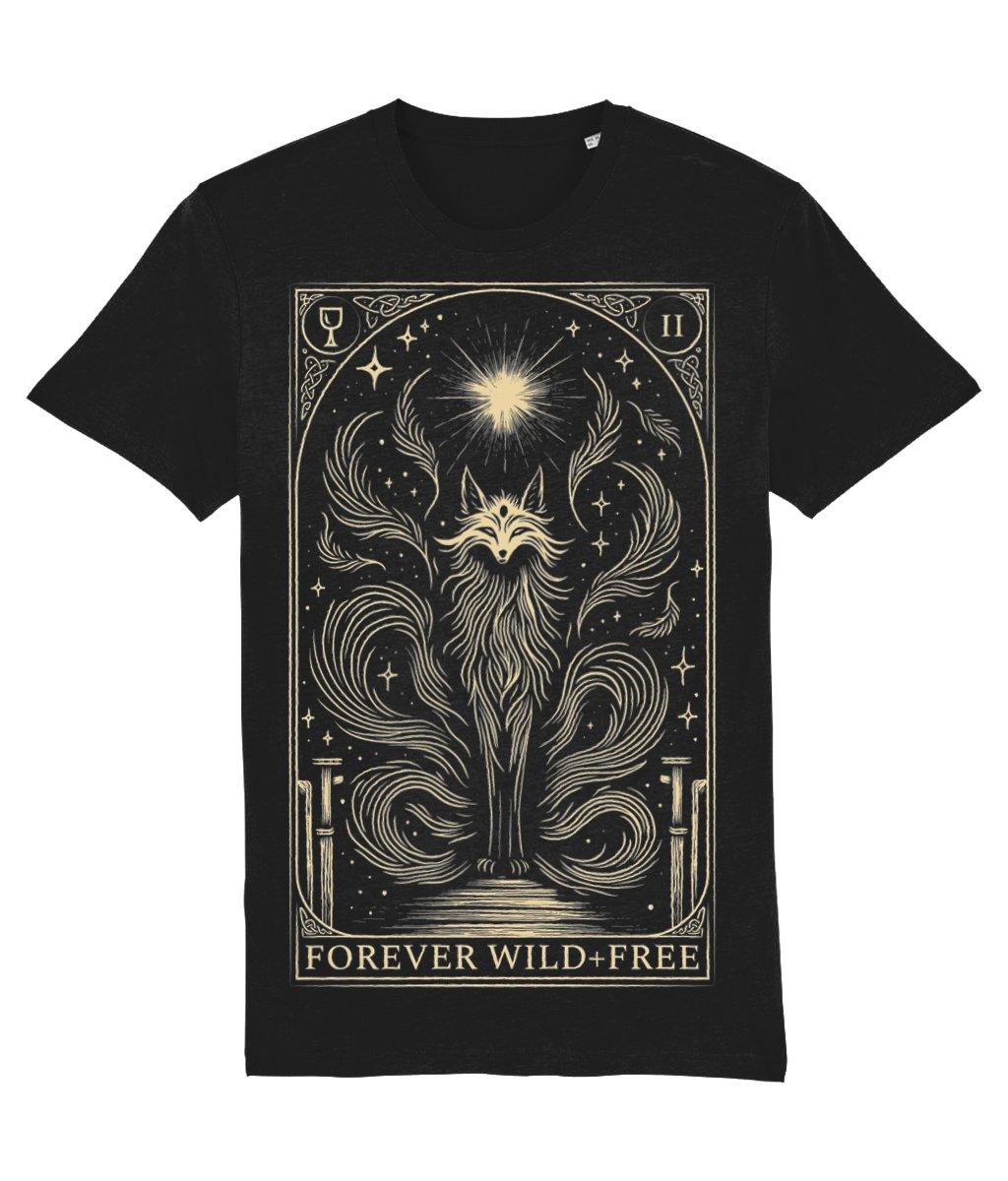 Celestial Nine Tails Tarot Style Unisex Black T-Shirt - Wild and Free Occult Art and Clothing