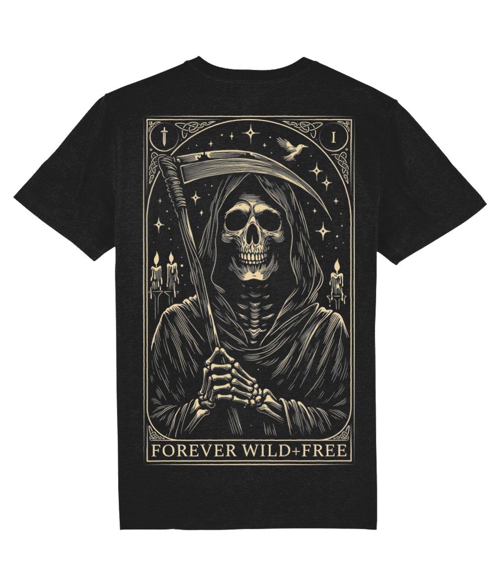 Embrace the Grim Reaper Tarot Style Back Print T-Shirt - Wild and Free Occult Art and Clothing