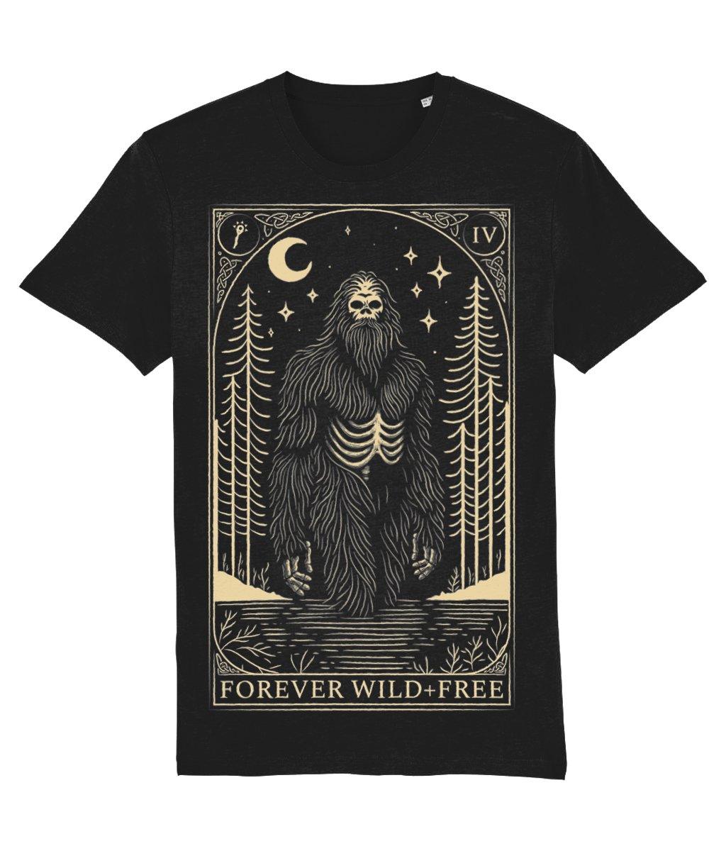 Mystic Bigfoot Tarot Style Unisex Black T-Shirt - Wild and Free Occult Art and Clothing